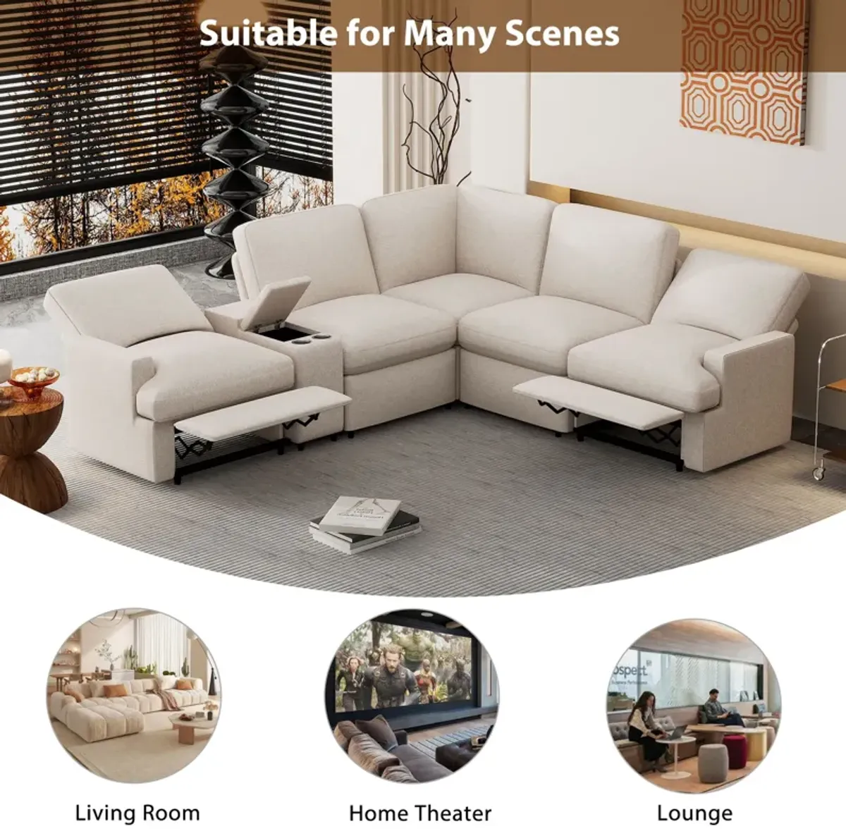 Power Recliner Corner Sofa Home Theater Reclining Sofa Sectional Couches With Storage Box, Cup Holders, USB Ports And Power Socket For Living Room