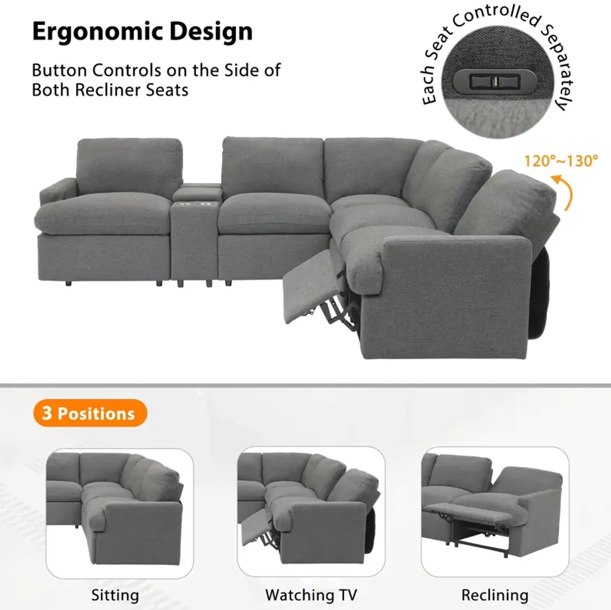 Power Recliner Corner Sofa Home Theater Reclining Sofa Sectional Couches With Storage Box, Cup Holders, USB Ports And Power Socket For Living Room