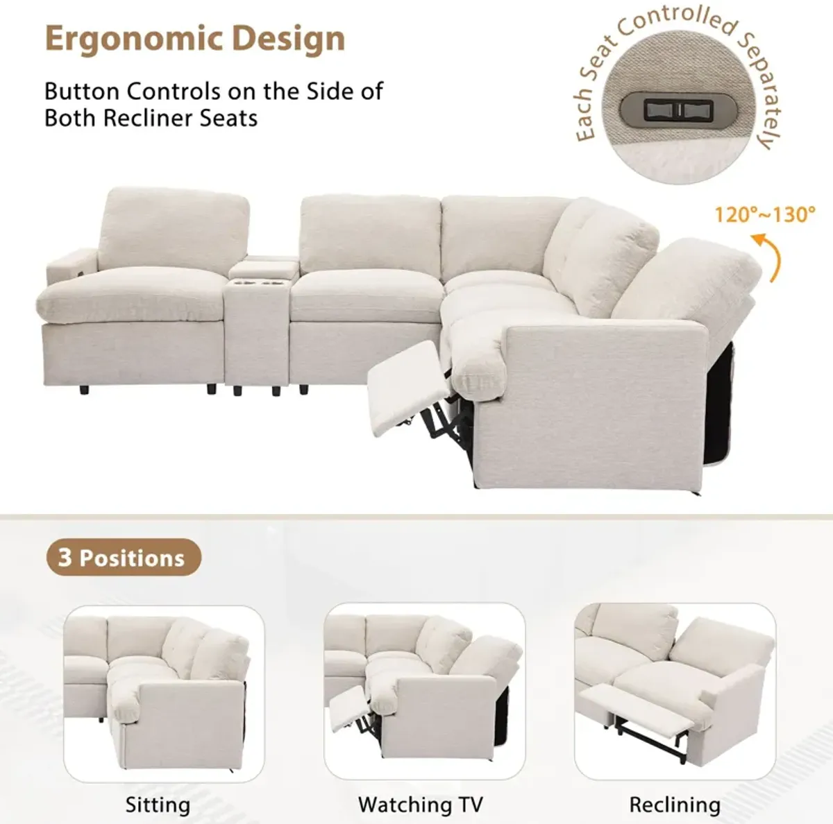 Power Recliner Corner Sofa Home Theater Reclining Sofa Sectional Couches With Storage Box, Cup Holders, USB Ports And Power Socket For Living Room