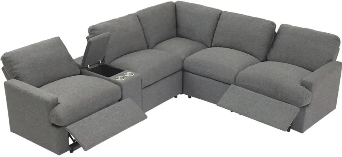 Power Recliner Corner Sofa Home Theater Reclining Sofa Sectional Couches With Storage Box, Cup Holders, USB Ports And Power Socket For Living Room