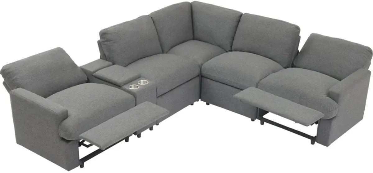 Power Recliner Corner Sofa Home Theater Reclining Sofa Sectional Couches With Storage Box, Cup Holders, USB Ports And Power Socket For Living Room