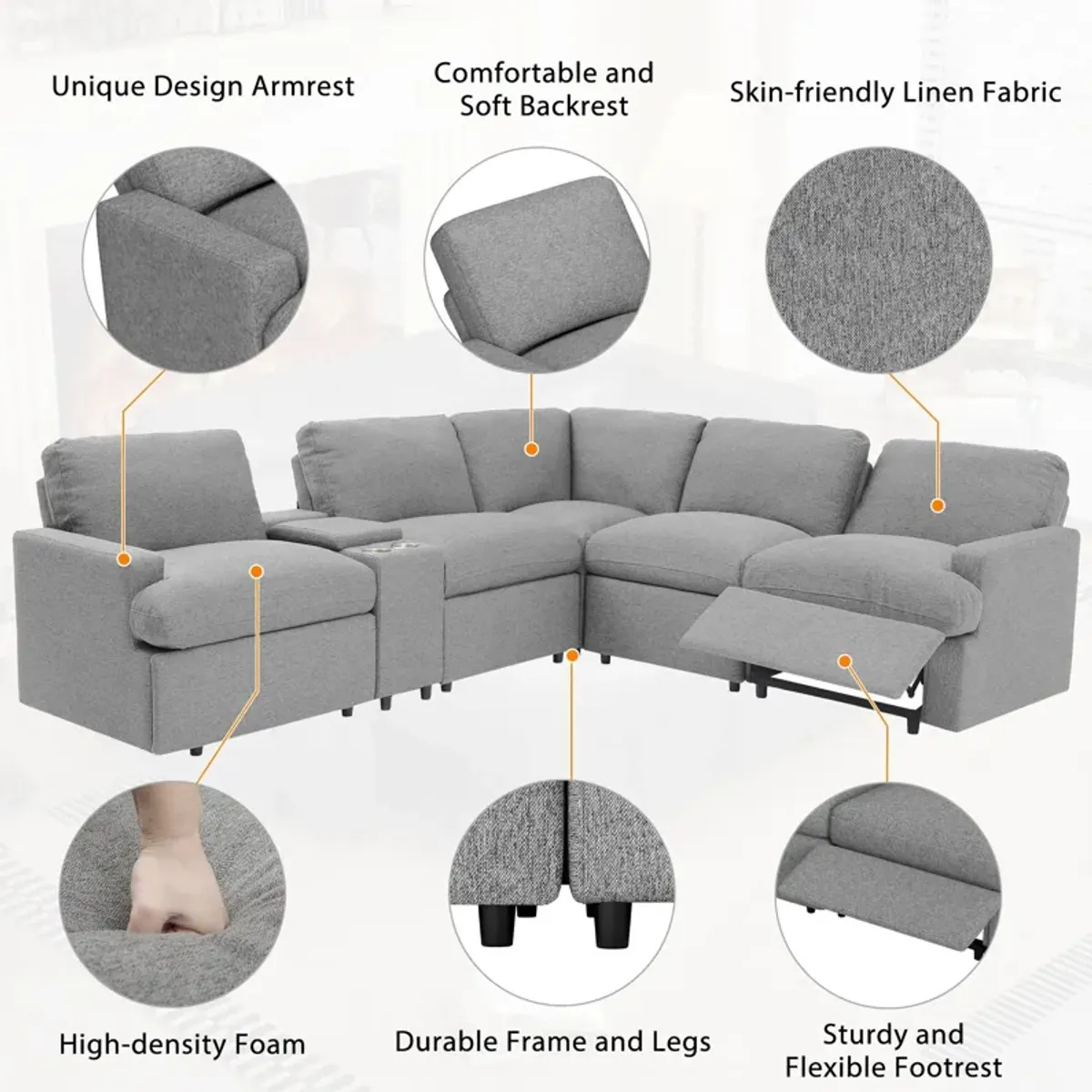 Power Recliner Corner Sofa Home Theater Reclining Sofa Sectional Couches With Storage Box, Cup Holders, USB Ports And Power Socket For Living Room