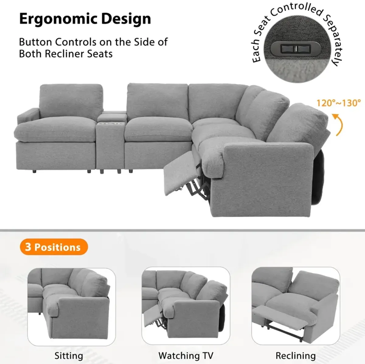 Power Recliner Corner Sofa Home Theater Reclining Sofa Sectional Couches With Storage Box, Cup Holders, USB Ports And Power Socket For Living Room