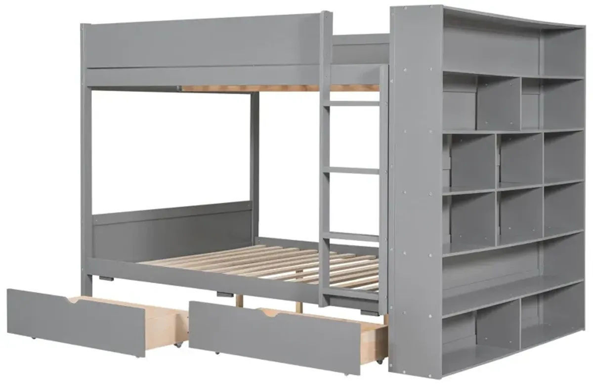 Full Over Full Bunk Bed With 2 Drawers And Multi - Layer Cabinet