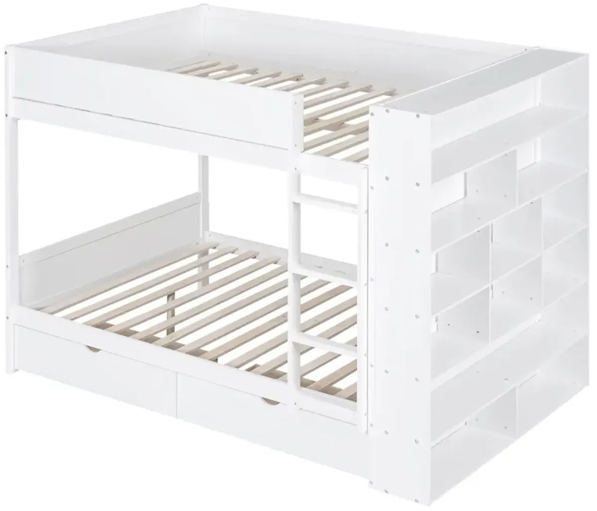 Full Over Full Bunk Bed With 2 Drawers And Multi - Layer Cabinet