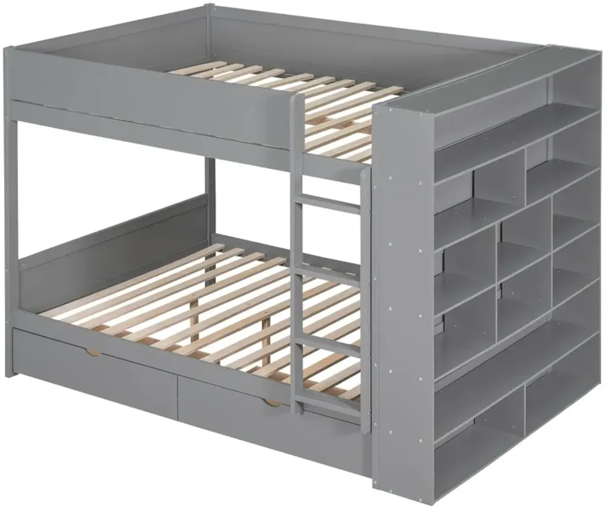 Full Over Full Bunk Bed With 2 Drawers And Multi - Layer Cabinet