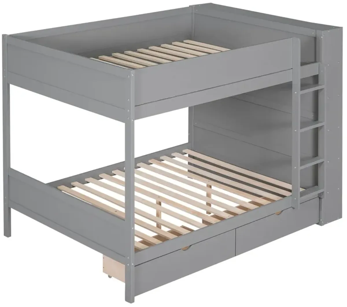 Full Over Full Bunk Bed With 2 Drawers And Multi - Layer Cabinet