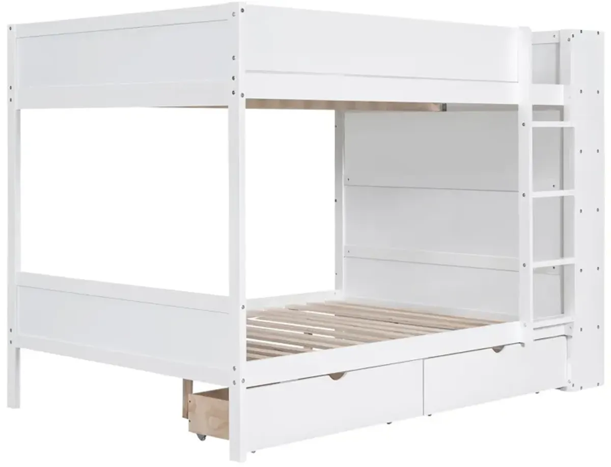 Full Over Full Bunk Bed With 2 Drawers And Multi - Layer Cabinet