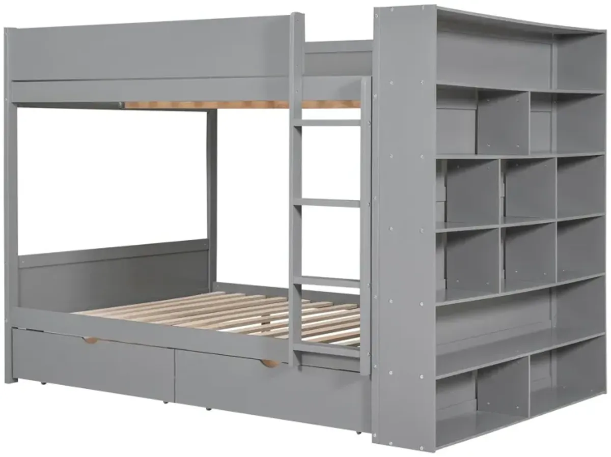 Full Over Full Bunk Bed With 2 Drawers And Multi - Layer Cabinet