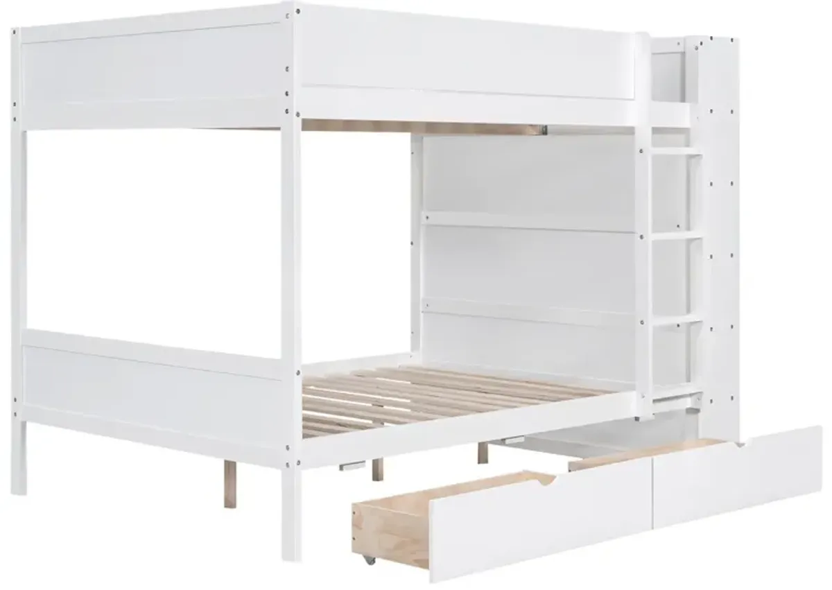 Full Over Full Bunk Bed With 2 Drawers And Multi - Layer Cabinet