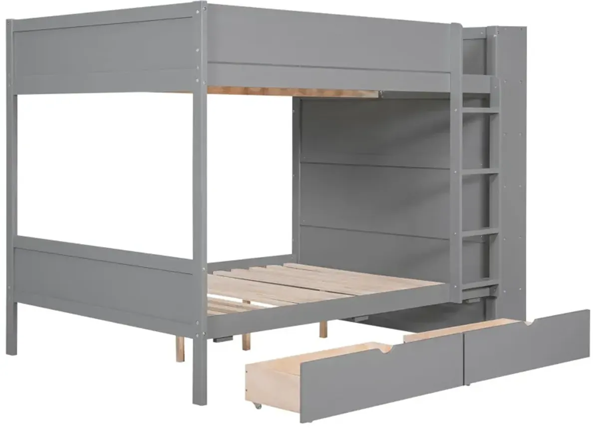 Full Over Full Bunk Bed With 2 Drawers And Multi - Layer Cabinet