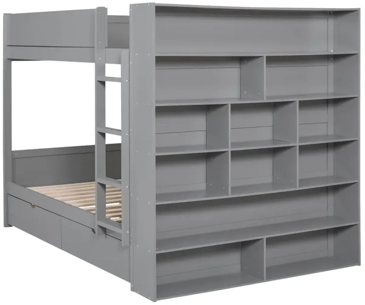 Full Over Full Bunk Bed With 2 Drawers And Multi - Layer Cabinet