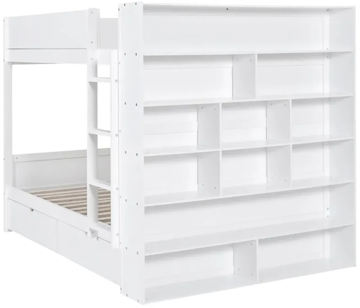 Full Over Full Bunk Bed With 2 Drawers And Multi - Layer Cabinet