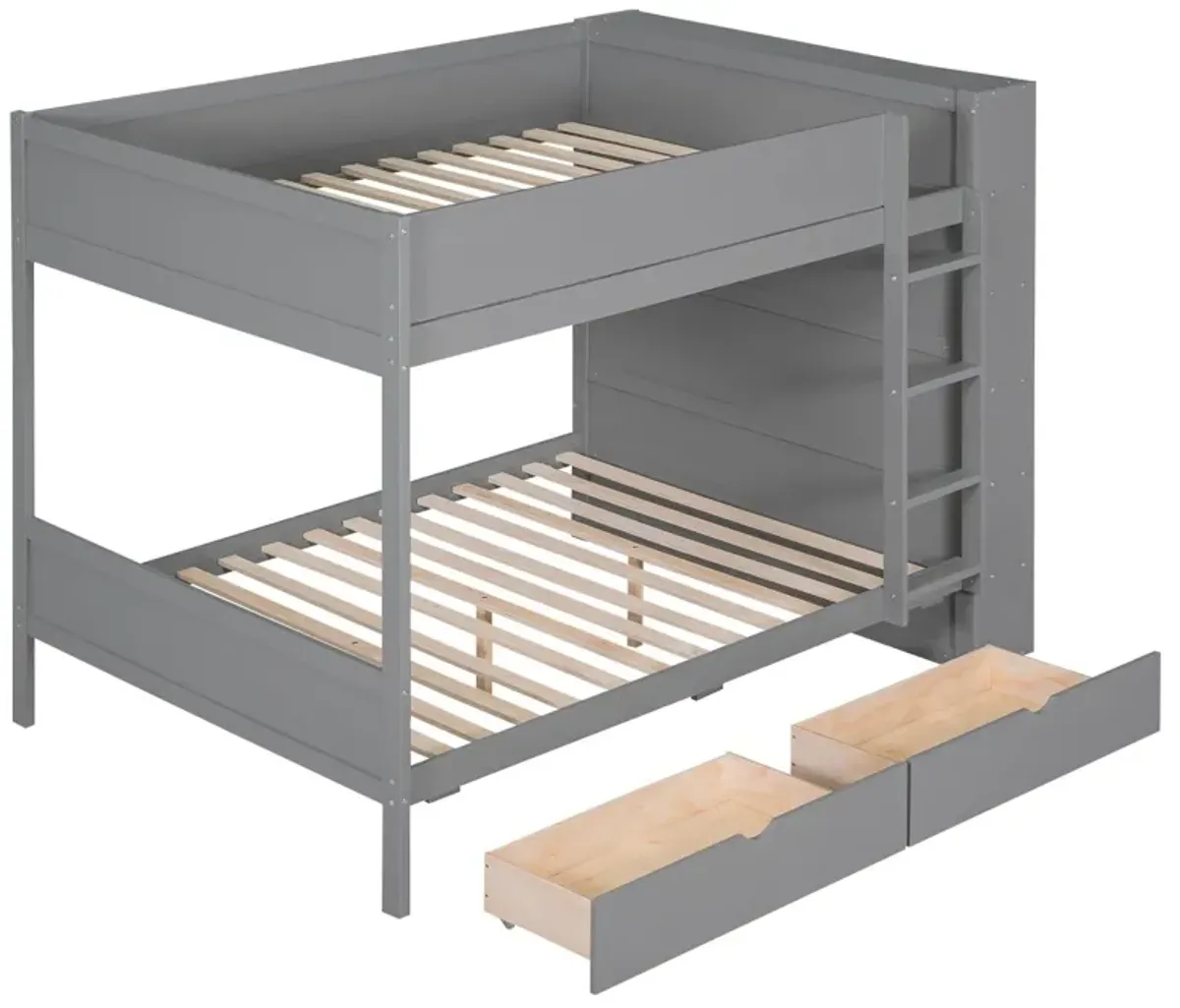 Full Over Full Bunk Bed With 2 Drawers And Multi - Layer Cabinet