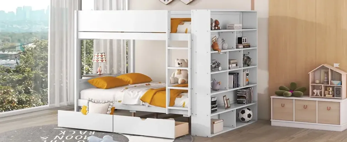 Full Over Full Bunk Bed With 2 Drawers And Multi - Layer Cabinet