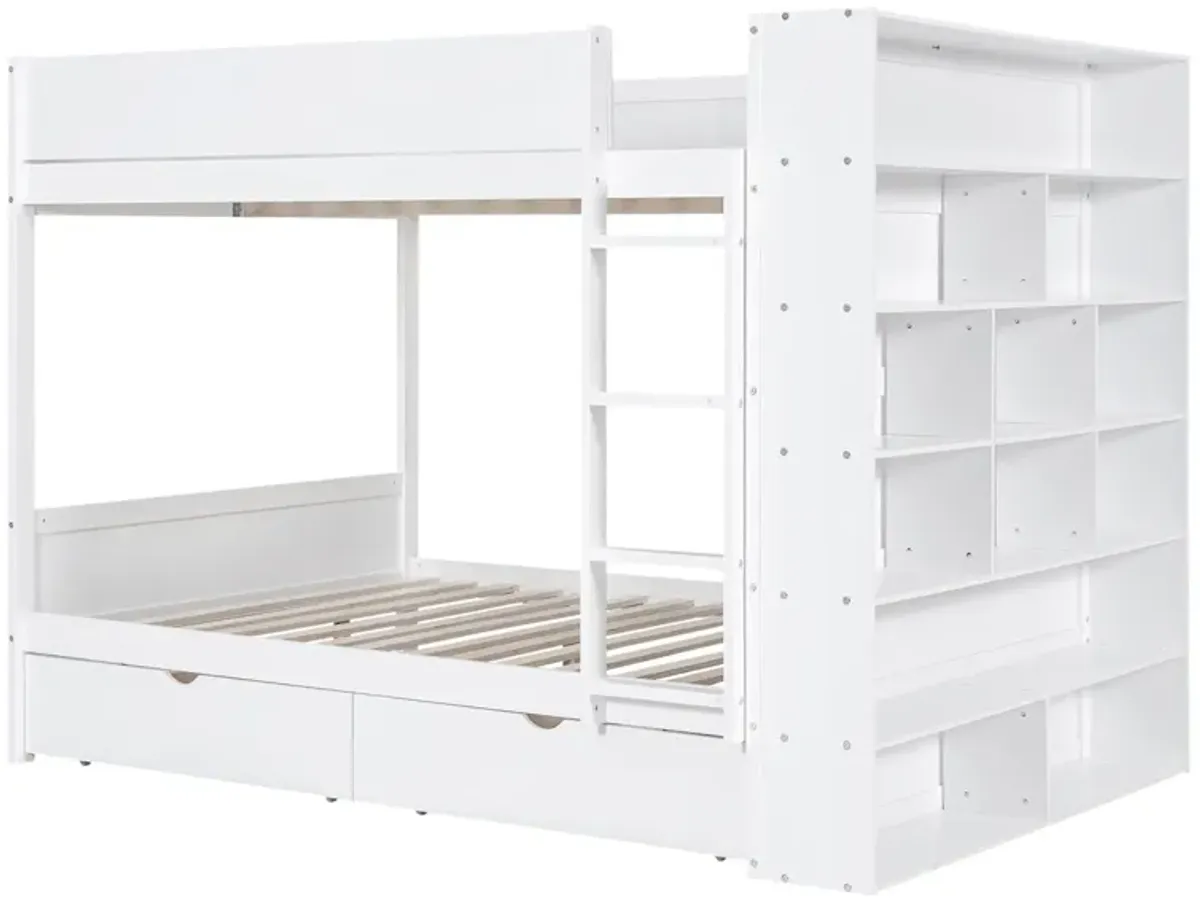 Full Over Full Bunk Bed With 2 Drawers And Multi - Layer Cabinet