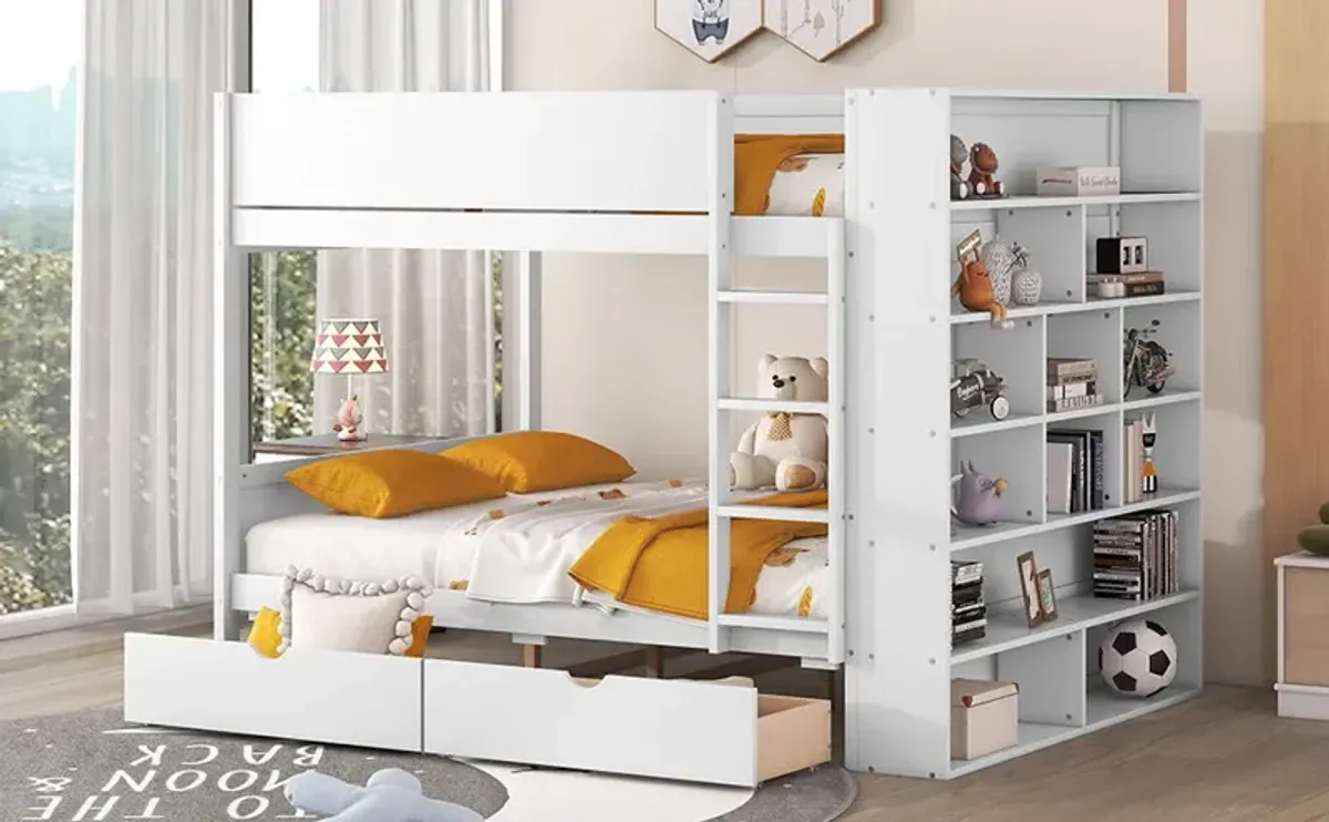 Full Over Full Bunk Bed With 2 Drawers And Multi - Layer Cabinet