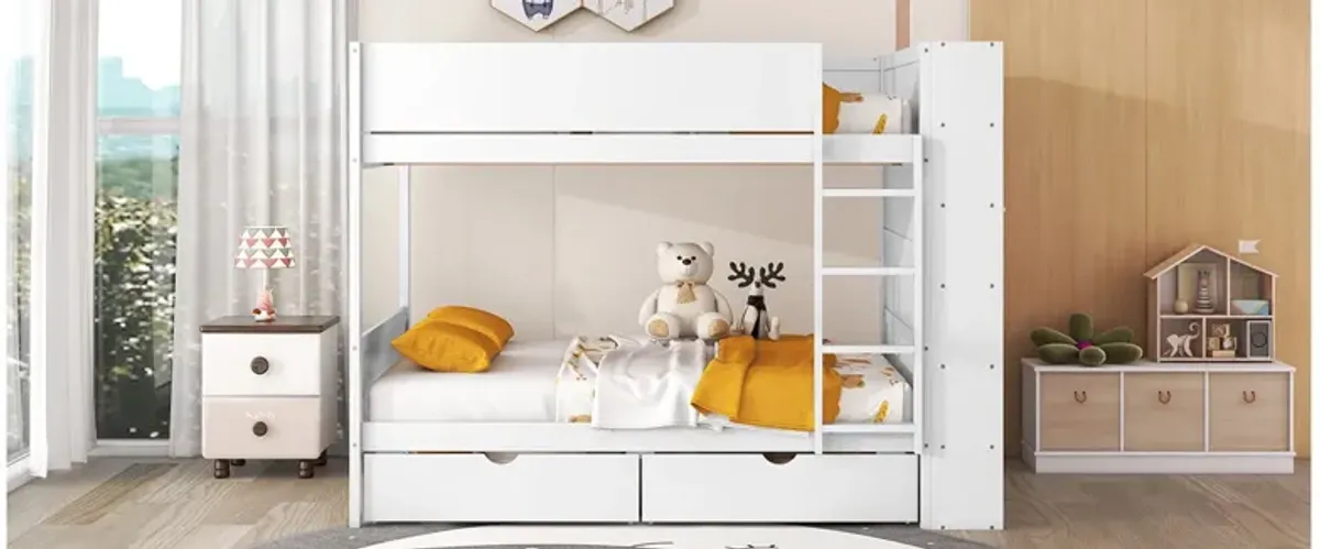 Full Over Full Bunk Bed With 2 Drawers And Multi - Layer Cabinet