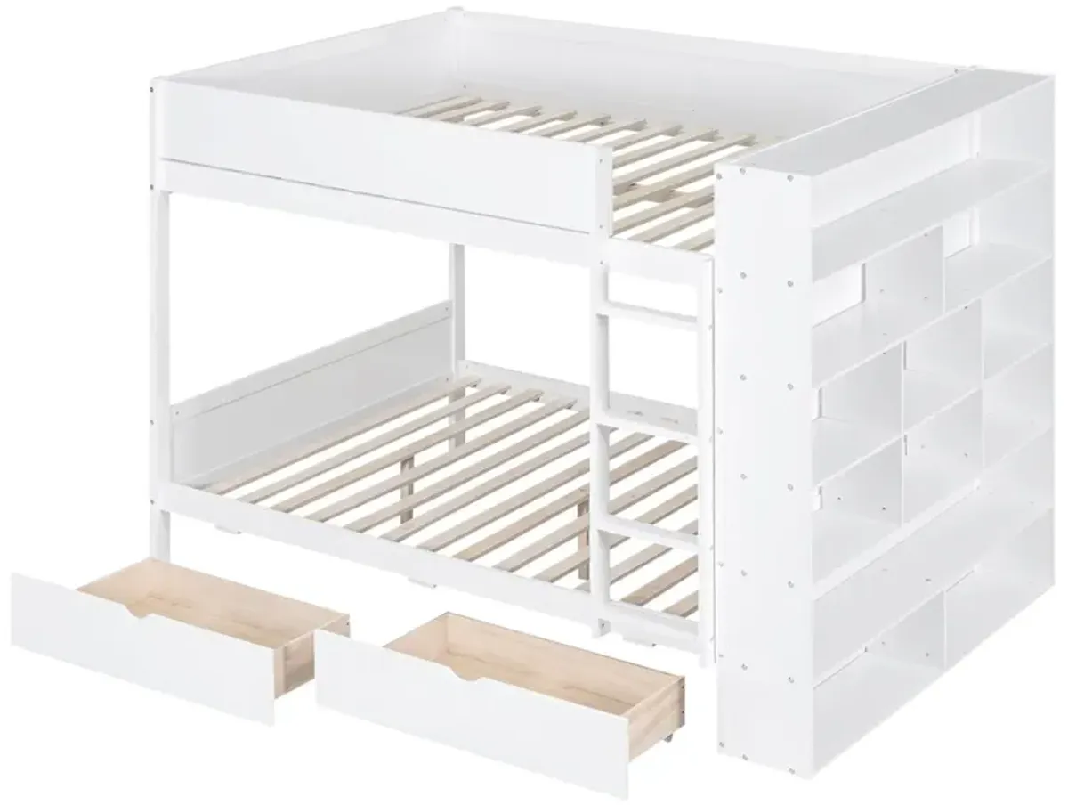 Full Over Full Bunk Bed With 2 Drawers And Multi - Layer Cabinet