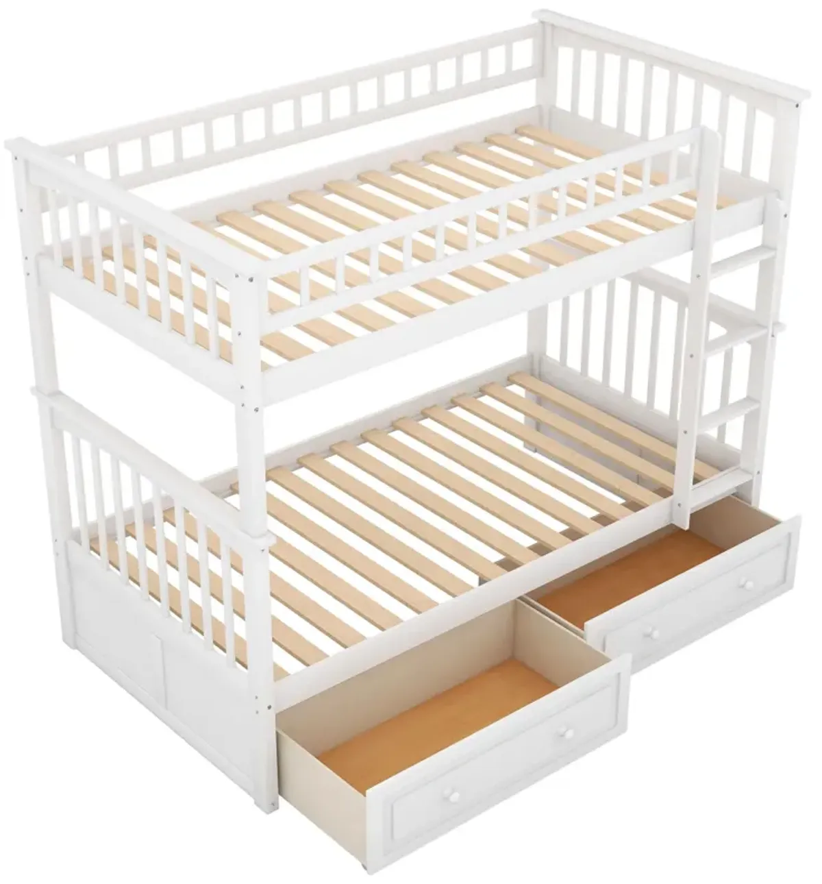 Twin Over Twin Bunk Bed With Drawers, Convertible Beds