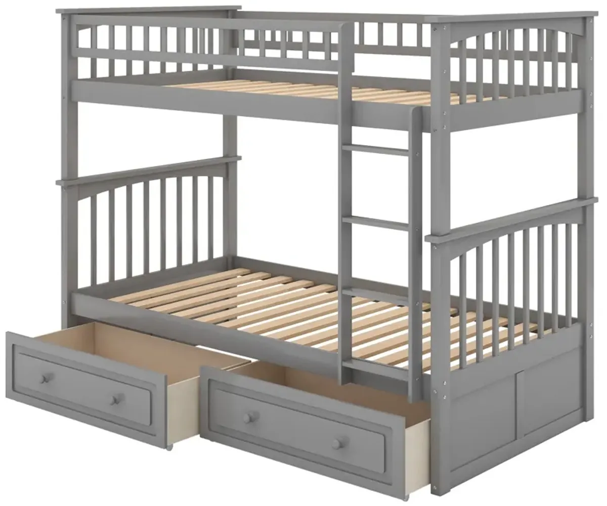 Twin Over Twin Bunk Bed With Drawers, Convertible Beds