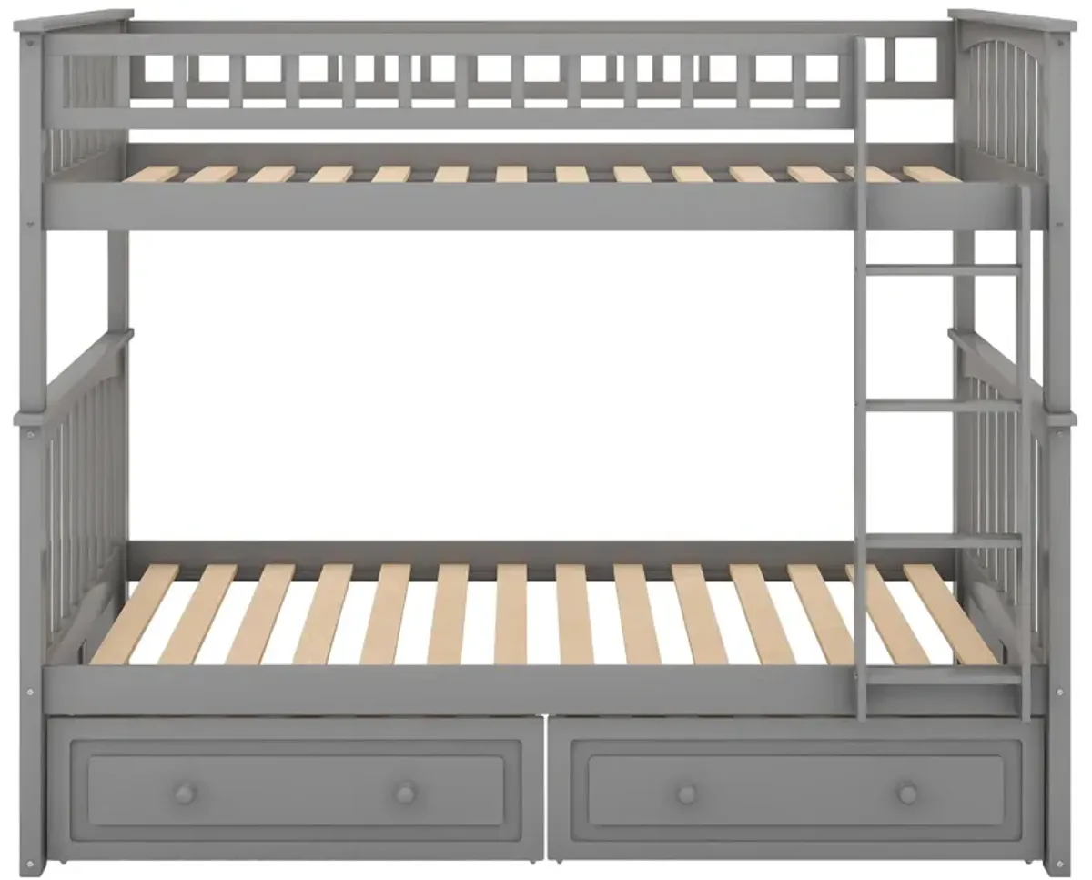 Twin Over Twin Bunk Bed With Drawers, Convertible Beds