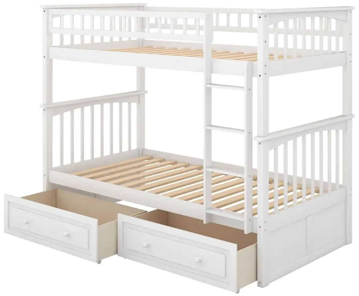 Twin Over Twin Bunk Bed With Drawers, Convertible Beds