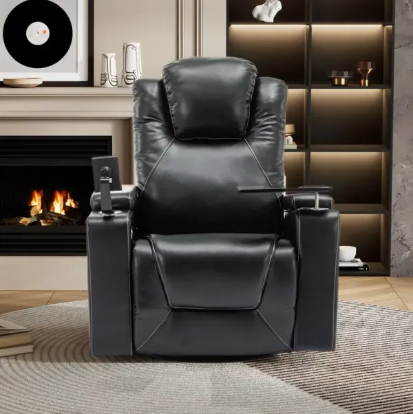 270° Swivel Power Recliner Individual Seat Home Theater Recliner With Surround Sound, Cup Holder, Removable Tray Table, Hidden Arm Storage For Living Room
