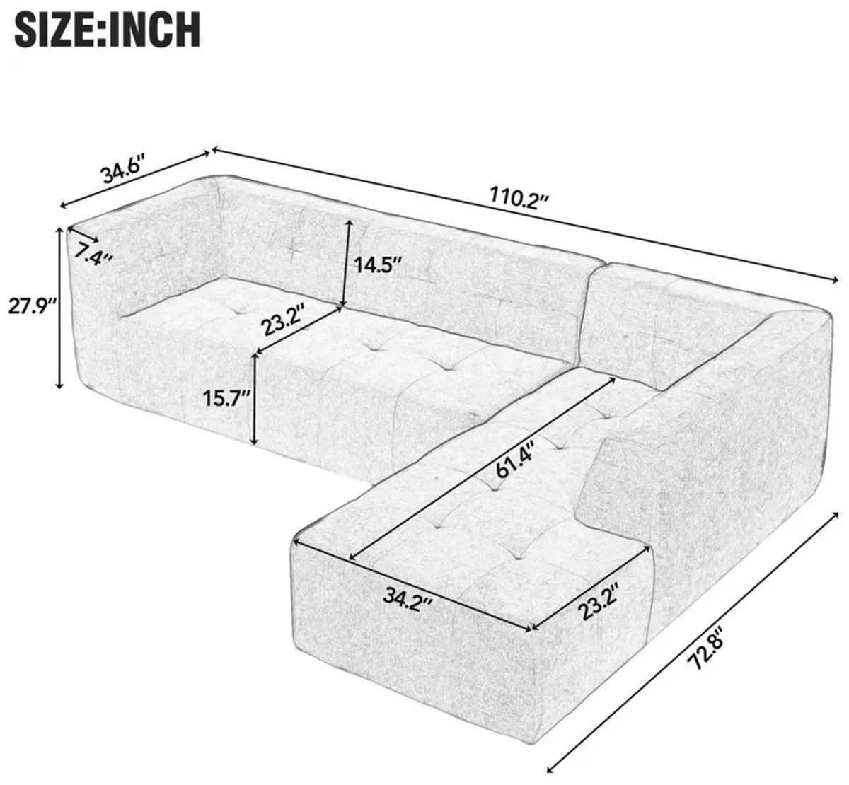 Modular Modular Combination Living Room Sofa Set, Modern Minimalist Sofa, Living Room Upholstered Sofa Bed, Bedroom, 2 Pieces Computer Free Combination, L-Shaped