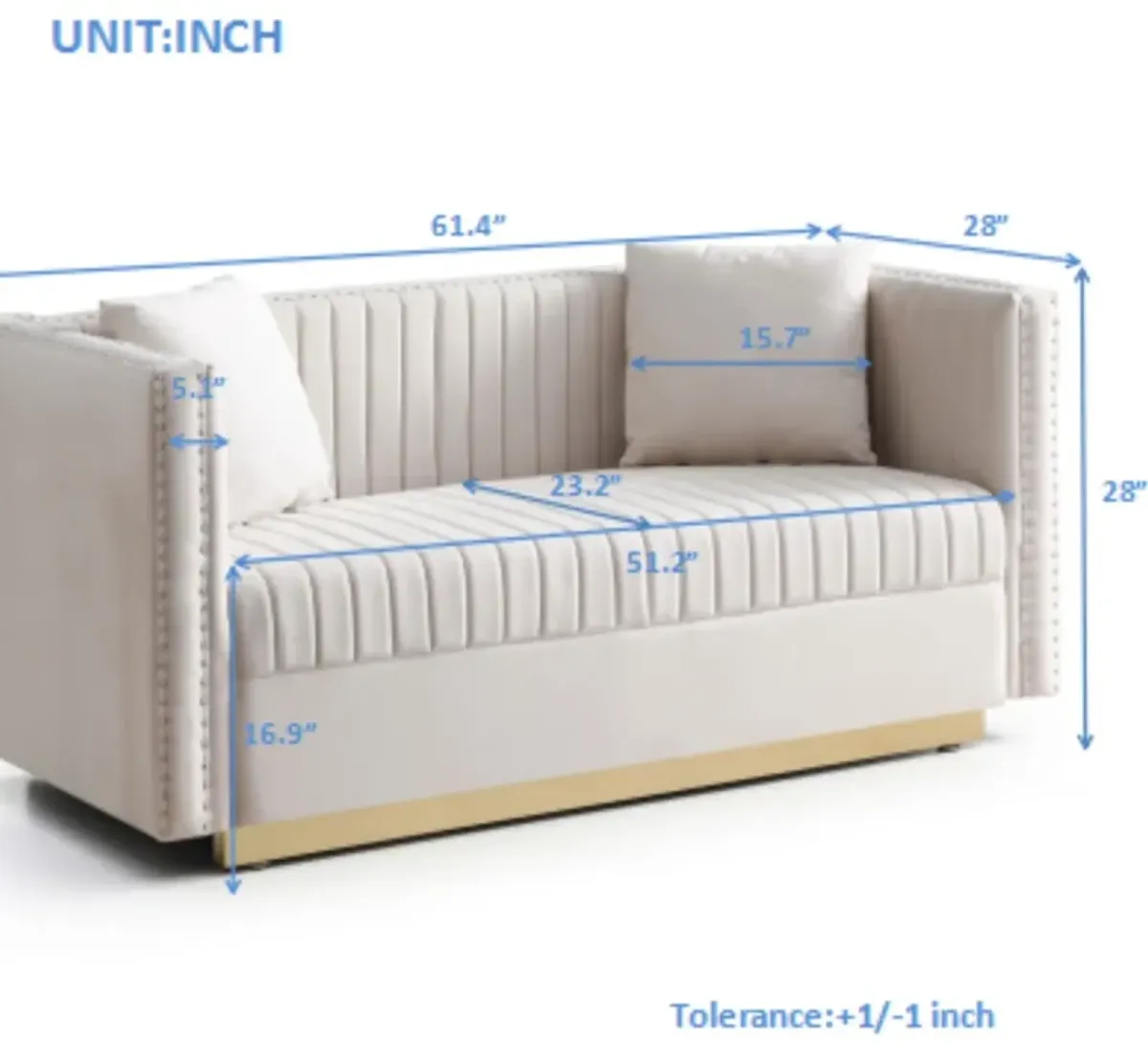 Contemporary Vertical Channel Tufted Sofa Loveseat Modern Upholstered Couch For Living Room With 2 Pillows