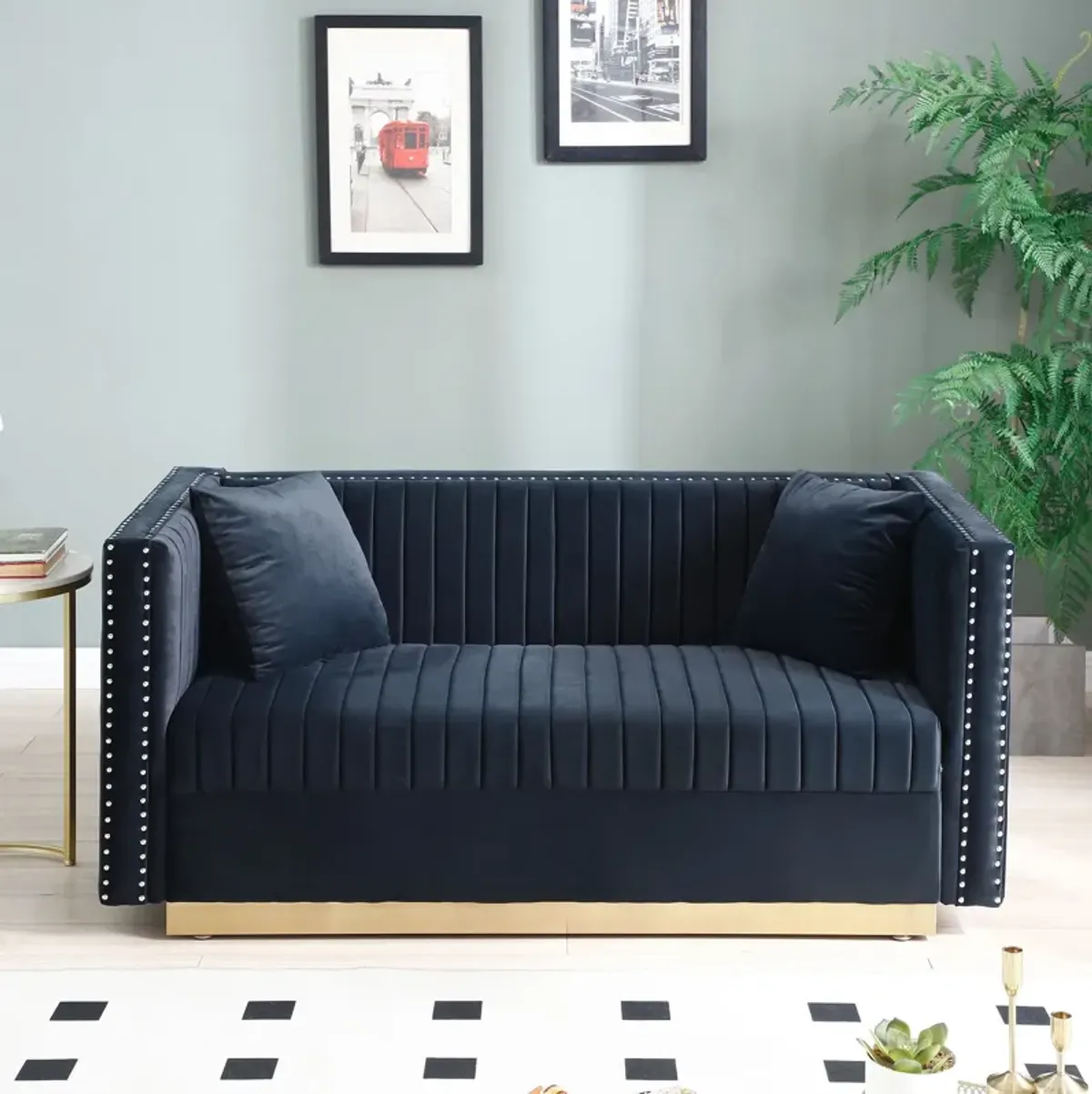 Contemporary Vertical Channel Tufted Sofa Loveseat Modern Upholstered Couch For Living Room With 2 Pillows