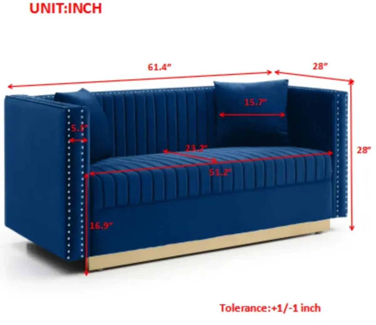 Contemporary Vertical Channel Tufted Sofa Loveseat Modern Upholstered Couch For Living Room With 2 Pillows