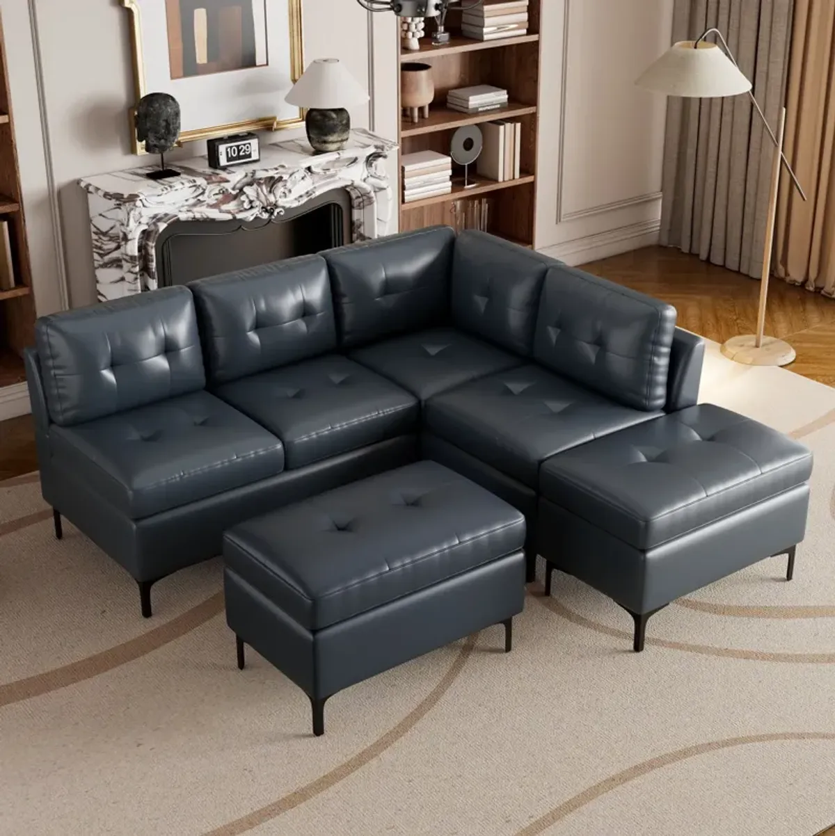 L-Shaped Corner Sofa Sectional Sofa Couch With Movable Storage Ottomans For Living Room