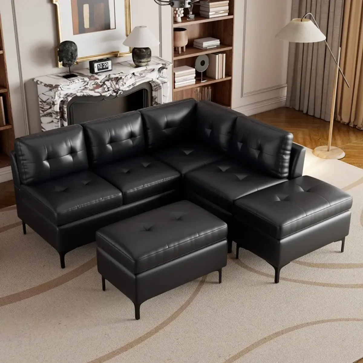 L-Shaped Corner Sofa Sectional Sofa Couch With Movable Storage Ottomans For Living Room