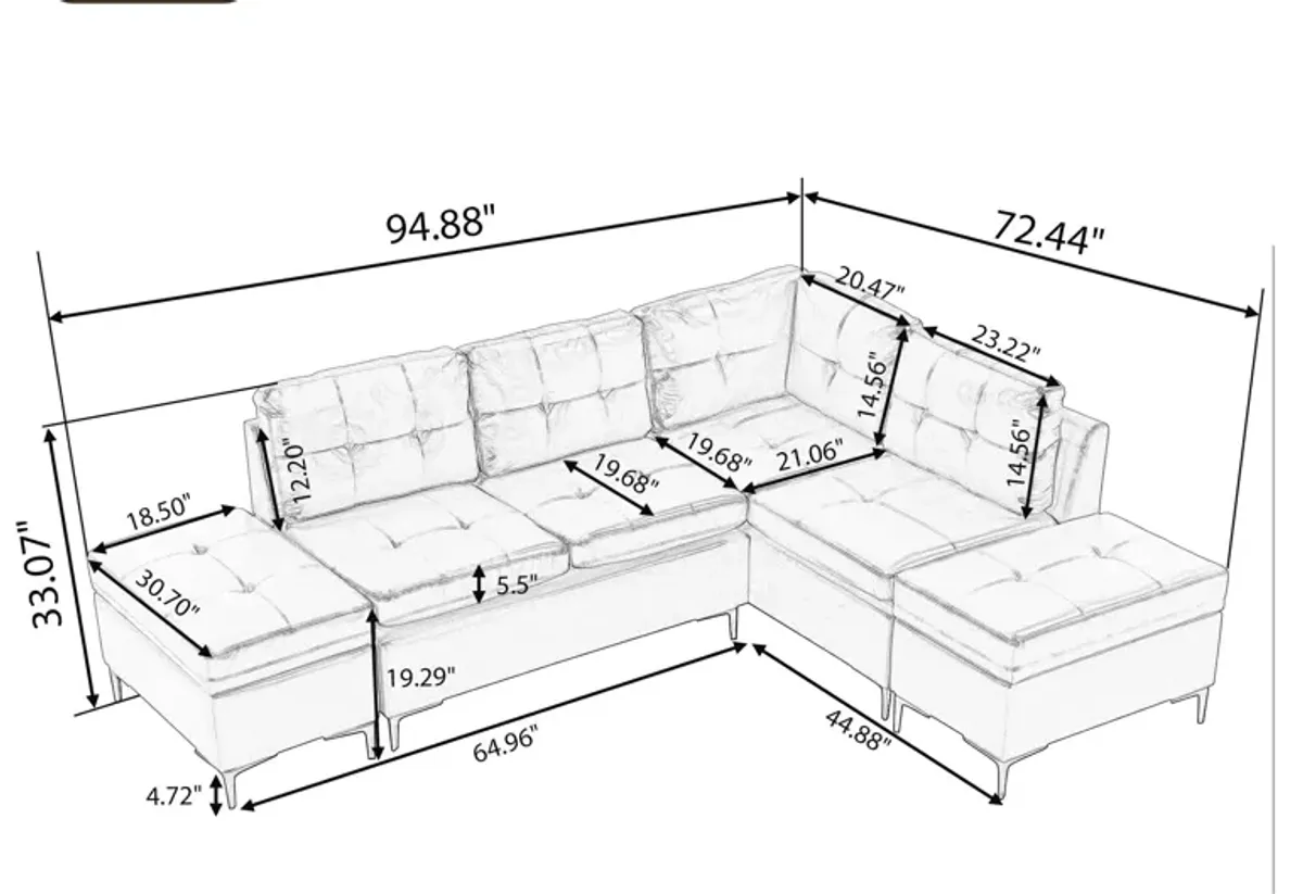 L-Shaped Corner Sofa Sectional Sofa Couch With Movable Storage Ottomans For Living Room