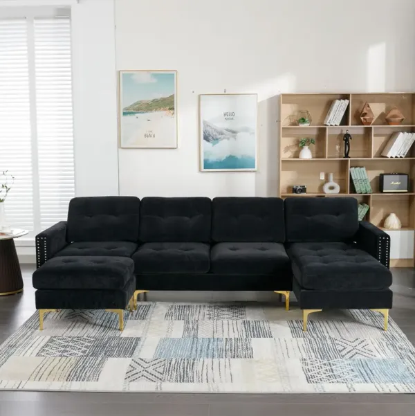 L-Shape Convertible Sectional Sofa Couch With Movable Ottoman For Living Room