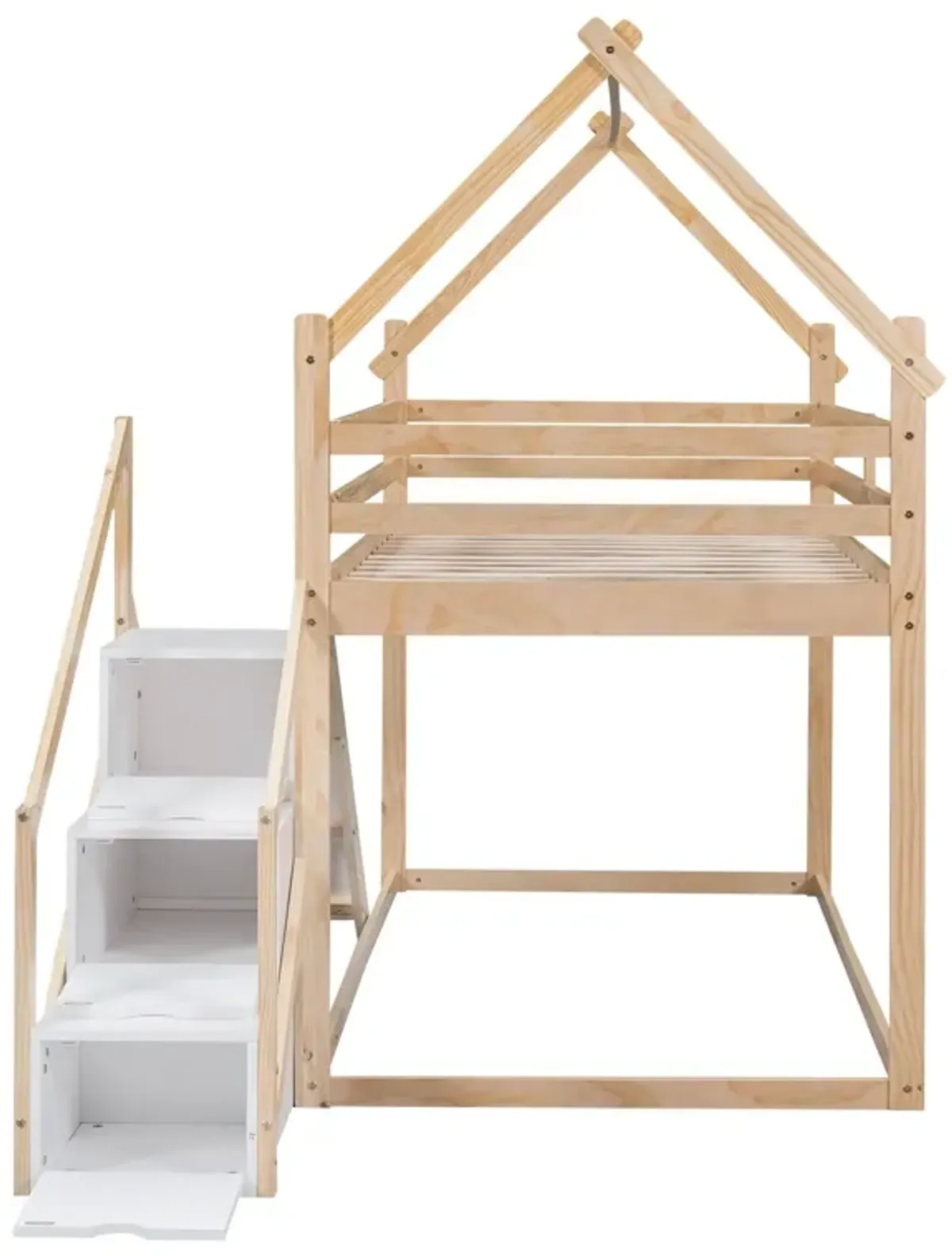 Twin Over Twin House Loft Or Bunk Bed With Slide And Staircase