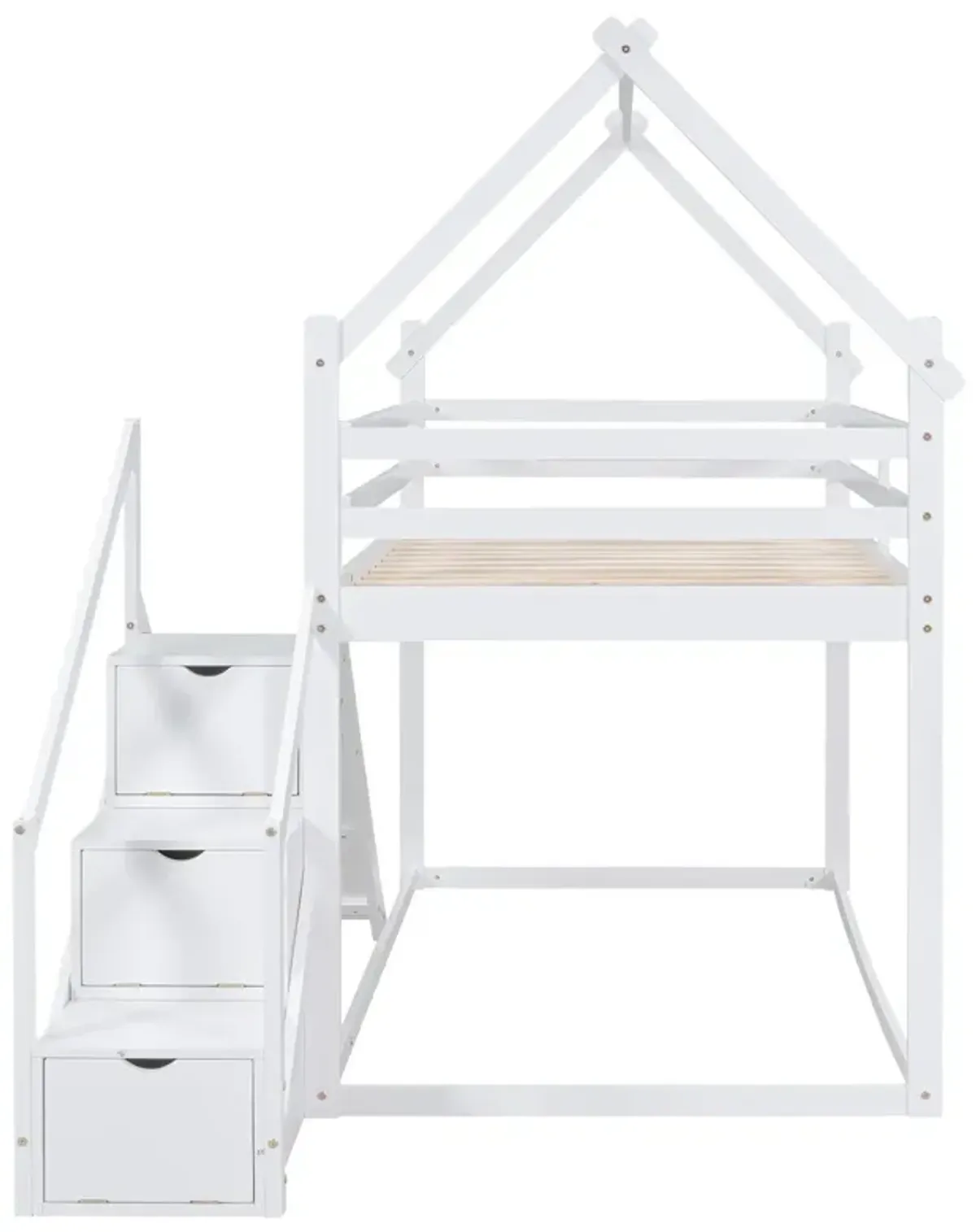 Twin Over Twin House Loft Or Bunk Bed With Slide And Staircase