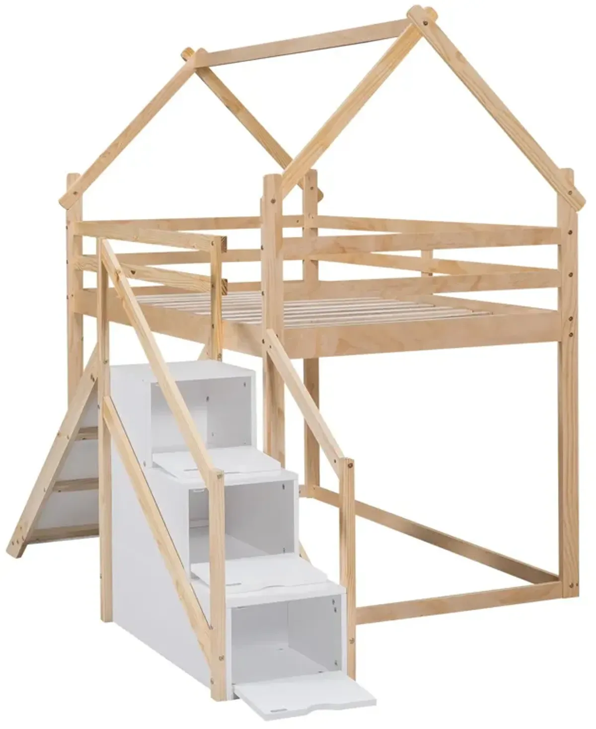 Twin Over Twin House Loft Or Bunk Bed With Slide And Staircase