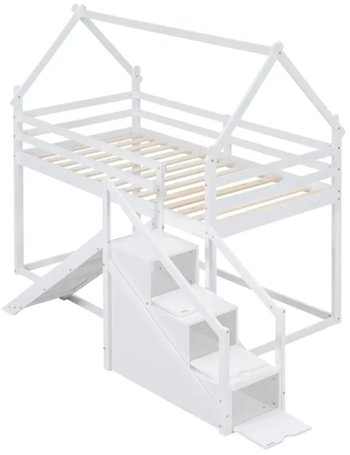 Twin Over Twin House Loft Or Bunk Bed With Slide And Staircase