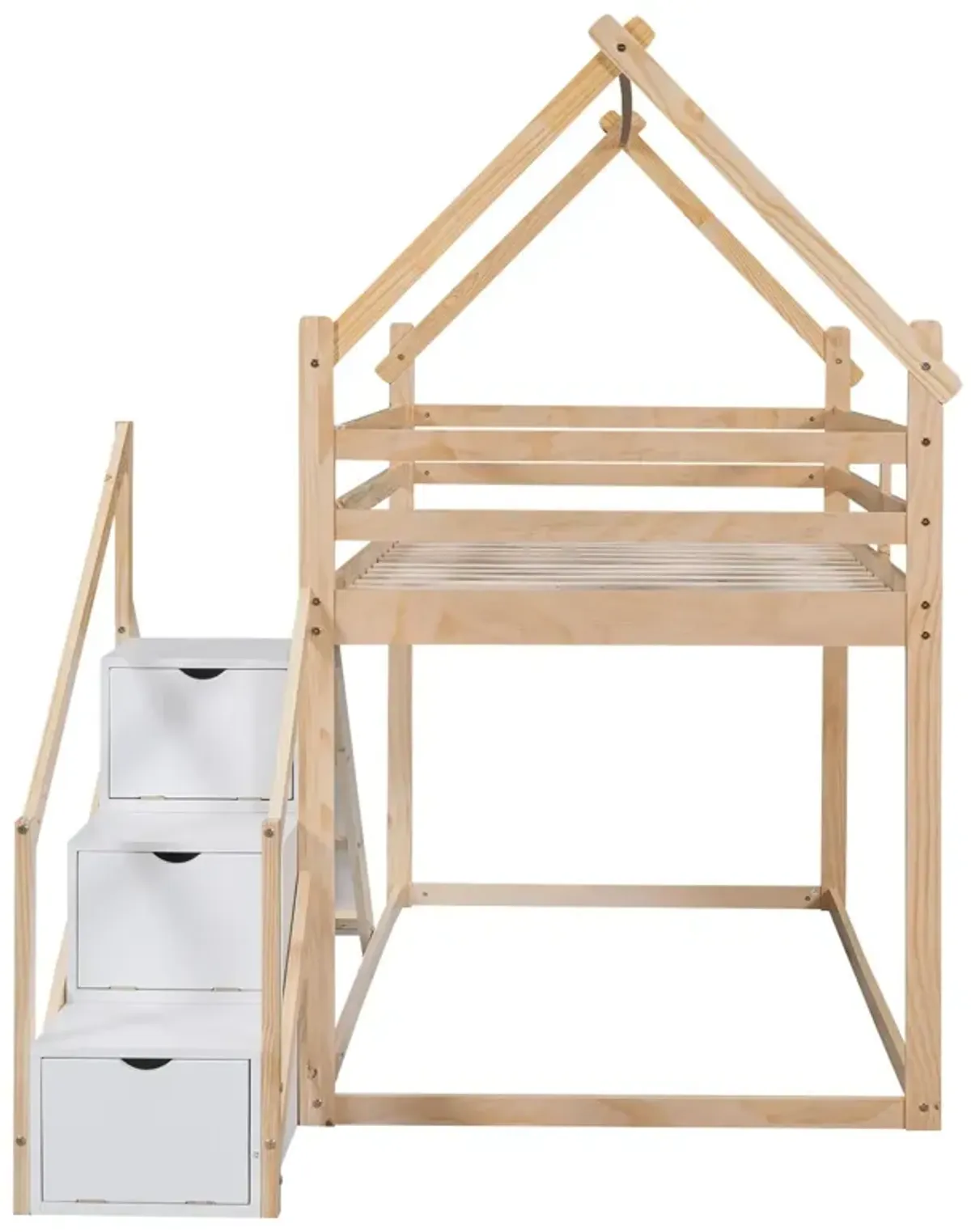 Twin Over Twin House Loft Or Bunk Bed With Slide And Staircase