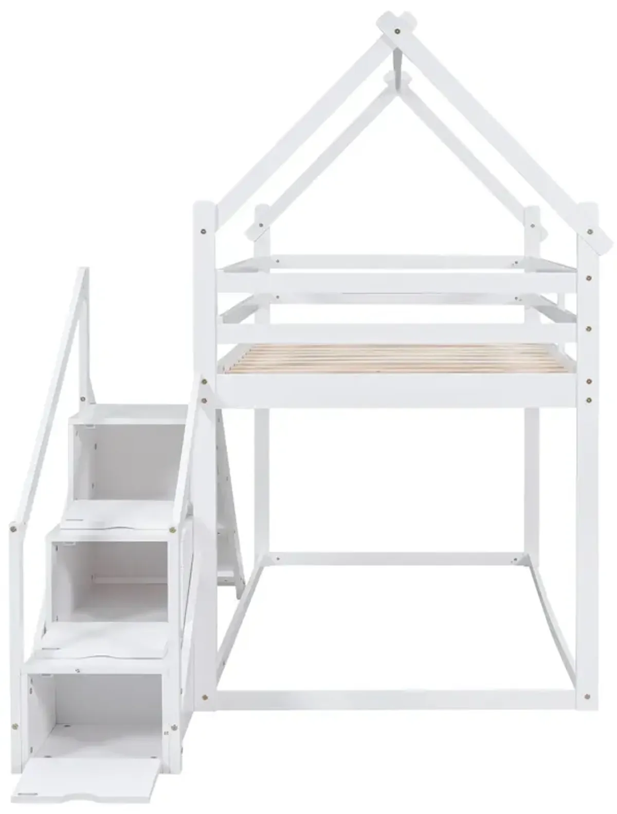 Twin Over Twin House Loft Or Bunk Bed With Slide And Staircase