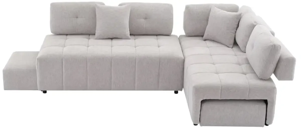 L-Shaped Sofa Sectional Sofa Couch With 2 Stools And 2 Lumbar Pillows For Living Room