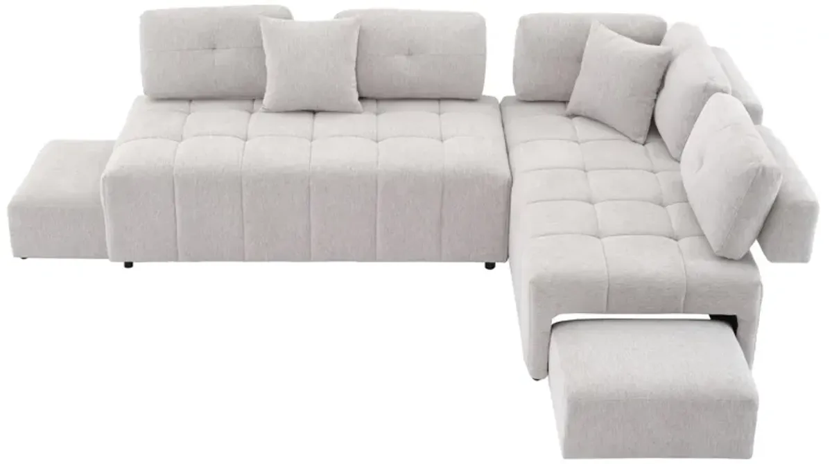 L-Shaped Sofa Sectional Sofa Couch With 2 Stools And 2 Lumbar Pillows For Living Room