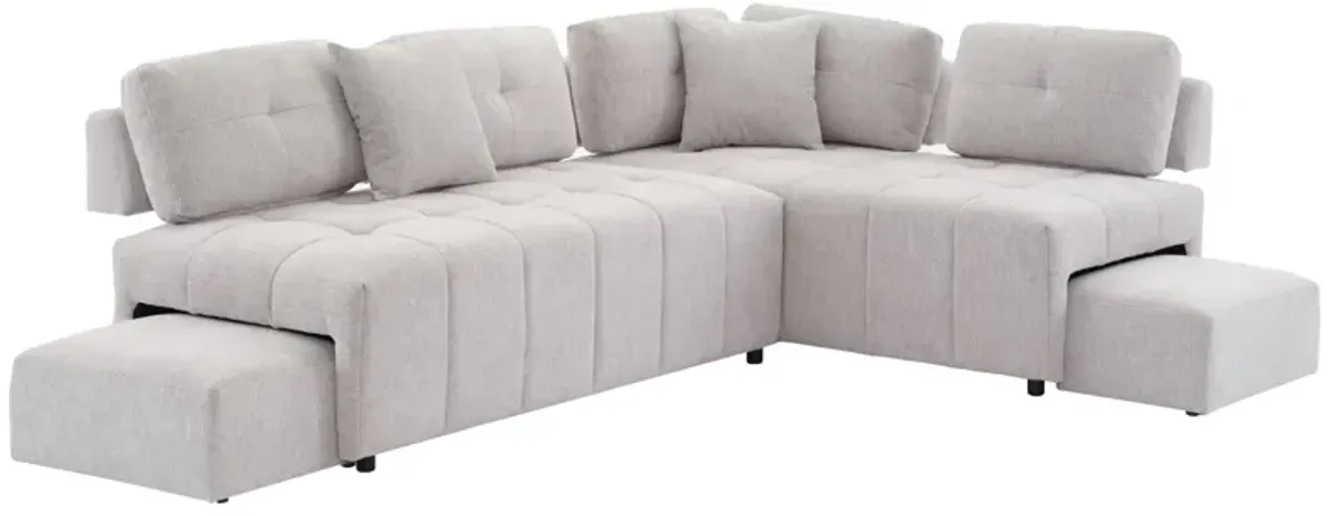 L-Shaped Sofa Sectional Sofa Couch With 2 Stools And 2 Lumbar Pillows For Living Room