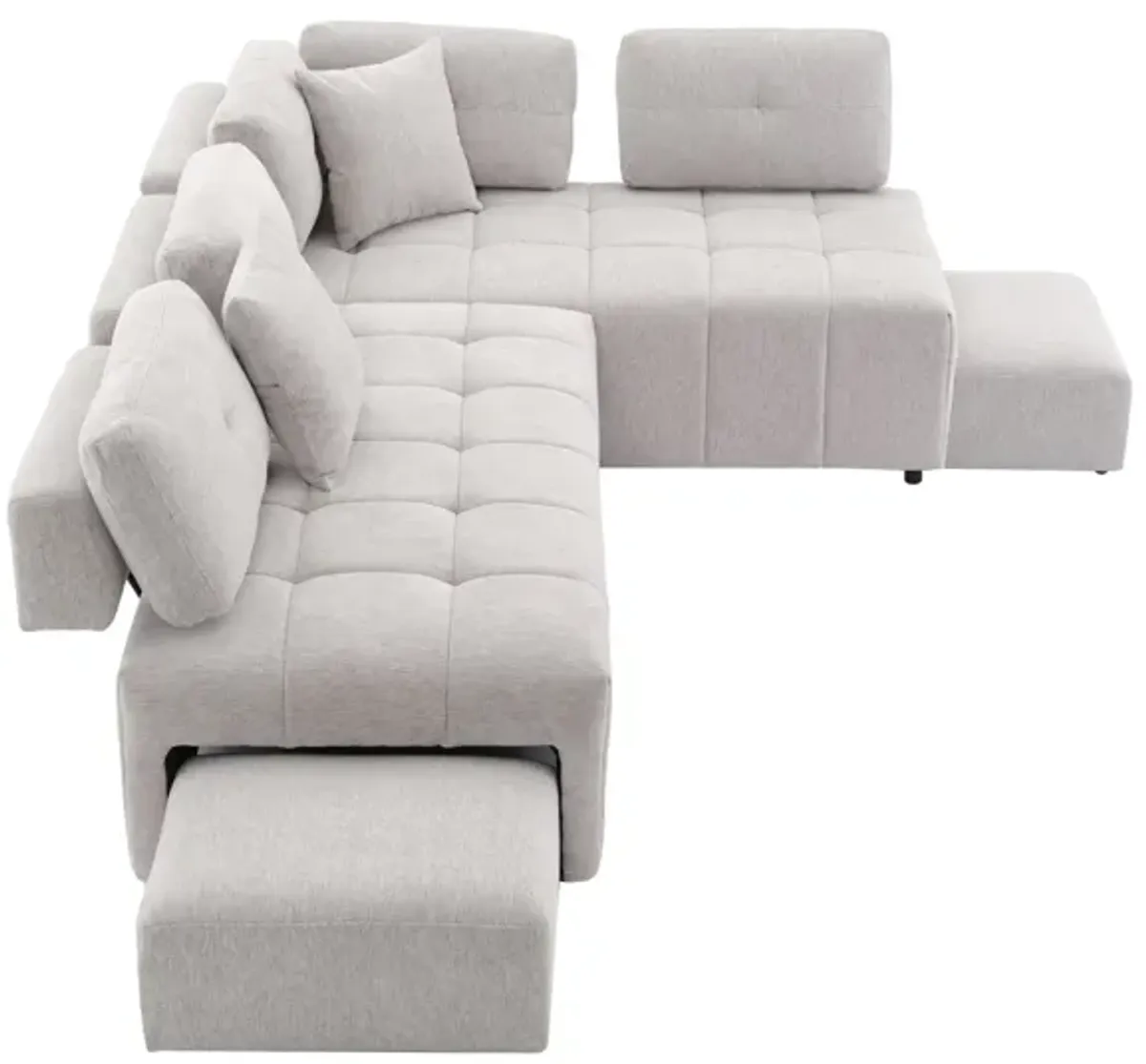 L-Shaped Sofa Sectional Sofa Couch With 2 Stools And 2 Lumbar Pillows For Living Room