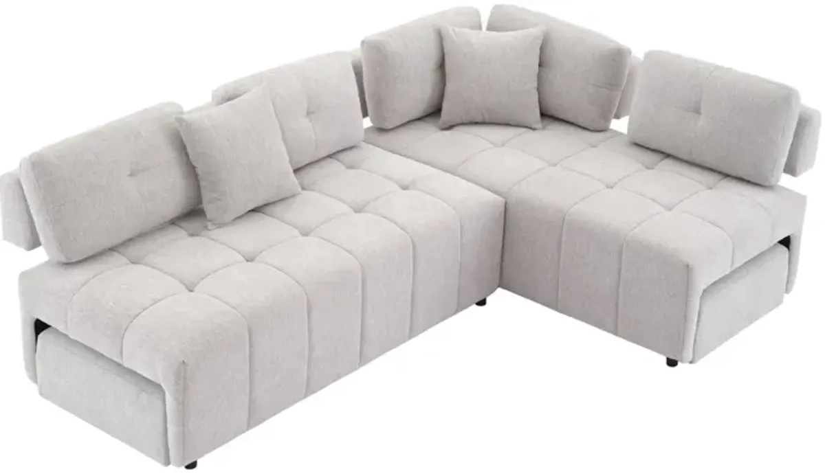 L-Shaped Sofa Sectional Sofa Couch With 2 Stools And 2 Lumbar Pillows For Living Room