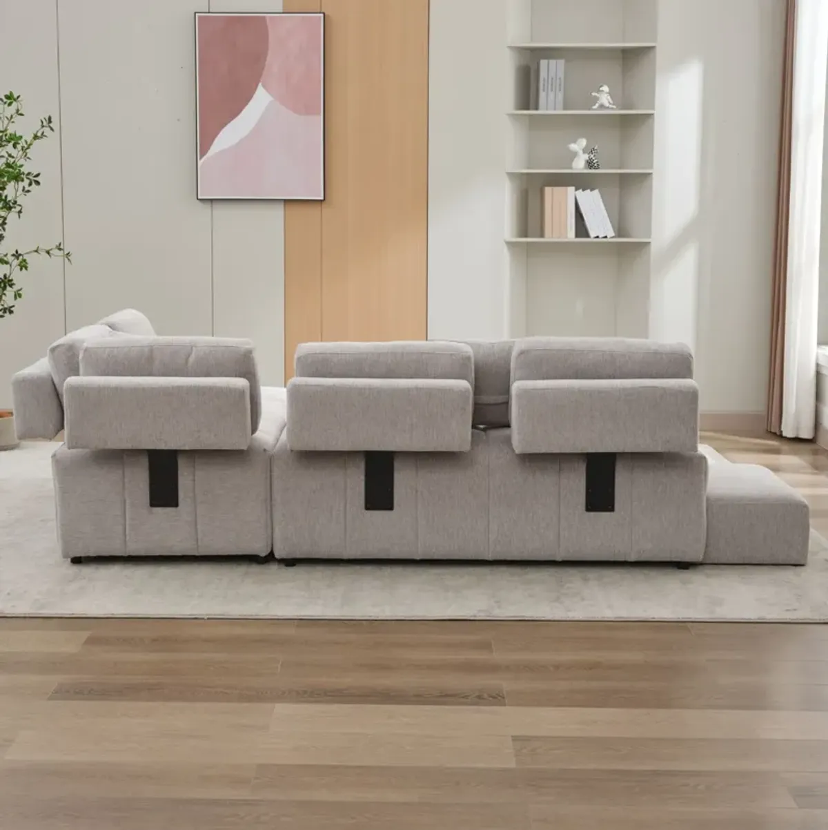 L-Shaped Sofa Sectional Sofa Couch With 2 Stools And 2 Lumbar Pillows For Living Room