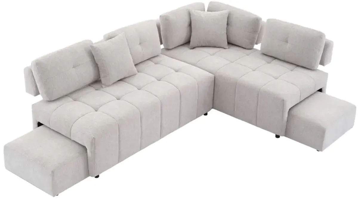 L-Shaped Sofa Sectional Sofa Couch With 2 Stools And 2 Lumbar Pillows For Living Room