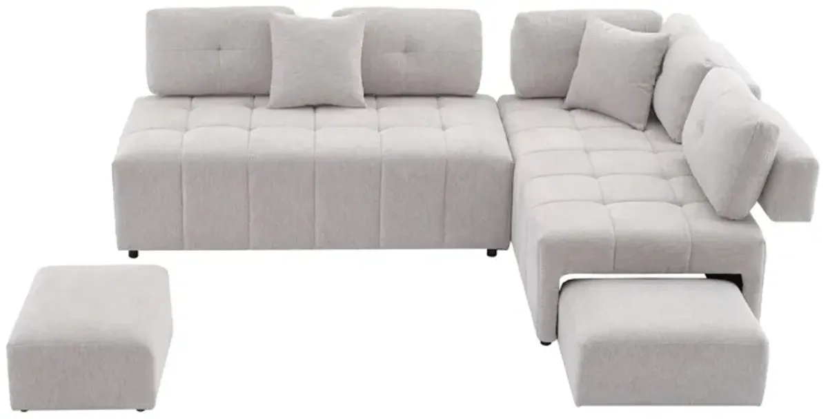 L-Shaped Sofa Sectional Sofa Couch With 2 Stools And 2 Lumbar Pillows For Living Room